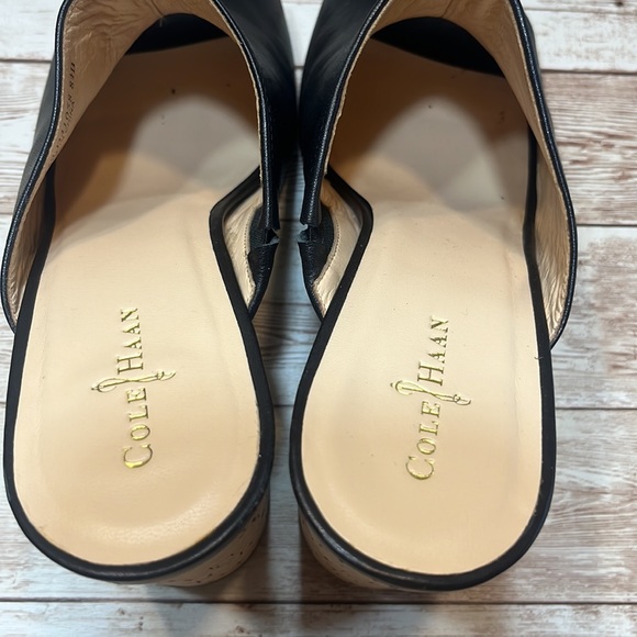 Cole Haan Black Open Toe 4” Cork Block Heel Mules Size 8-1/2B - Picture 7 of 9